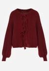 Bordowy Kardigan Oversize z Wełną Zdobiony Kokardkami Eleathalie