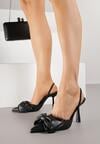 Czarne Sandały na Szpilce Typu Slingback z Kokardą Liorafera