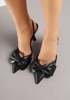 Czarne Sandały na Szpilce Typu Slingback z Kokardą Liorafera