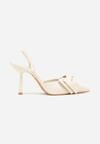 Beżowe Sandały na Szpilce Typu Slingback z Kokardą Liorafera