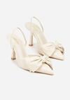 Beżowe Sandały na Szpilce Typu Slingback z Kokardą Liorafera