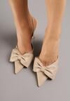 Ciemnobeżowe Sandały na Szpilce Typu Slingback z Kokardą Liorafera