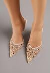 Beżowe Szpilki z Odkrytą Piętą i Aplikacjami z Perełkami i Cekinami Senefera