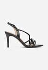 Czarne Sandały na Szpilce Zdobione Cyrkoniami Denafera