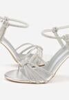 Srebrne Cyrkoniowe Sandały na Szpilce z Przeplatanymi Paseczkami Mirafera