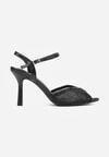 Czarne Sandały na Szpilce z Cyrkoniami Aurefera