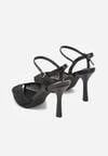 Czarne Sandały na Szpilce z Cyrkoniami Aurefera