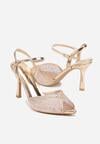 Szampańskie Sandały na Szpilce z Cyrkoniami Aurefera