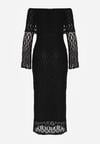 Czarna Koktajlowa Sukienka z Odkrytymi Ramionami z Koronki Eperrie