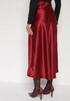 Bordowa Rozkloszowana Midi Spódnica Satynowa Zapinana na Suwak z Gumką w Pasie Williwarne