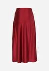 Bordowa Rozkloszowana Midi Spódnica Satynowa Zapinana na Suwak z Gumką w Pasie Williwarne