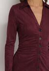 Bordowa Koszulowa Sukienka z Imitacji Zamszu z Marszczeniem w Talii Eselea