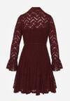 Bordowa Koronkowa Sukienka z Wiązaniem Półgolfem i Falbankami Alnefera