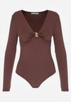 Brązowe Body Ozdobione Aplikacją i Marszczeniem przy Dekolcie Ferenice