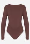 Brązowe Body Ozdobione Aplikacją i Marszczeniem przy Dekolcie Ferenice