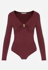 Bordowe Body Ozdobione Aplikacją i Marszczeniem przy Dekolcie Ferenice