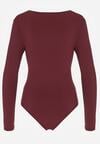 Bordowe Body Ozdobione Aplikacją i Marszczeniem przy Dekolcie Ferenice