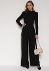 Czarny Elegancki Komplet Szerokie Spodnie i Bluzka z Usztywnianymi Ramionami Sewesta