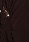 Brązowy Elegancki Komplet Szerokie Spodnie i Bluzka z Usztywnianymi Ramionami Sewesta