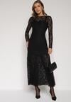Czarna Koronkowa Sukienka Taliowana z Odkrytymi Plecami Talifera