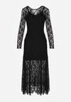 Czarna Koronkowa Sukienka Taliowana z Odkrytymi Plecami Talifera