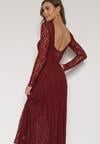 Bordowa Koronkowa Sukienka Taliowana z Odkrytymi Plecami Talifera