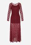Bordowa Koronkowa Sukienka Taliowana z Odkrytymi Plecami Talifera