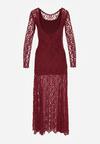Bordowa Koronkowa Sukienka Taliowana z Odkrytymi Plecami Talifera