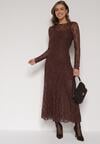 Brązowa Koronkowa Sukienka Taliowana z Odkrytymi Plecami Talifera