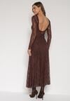 Brązowa Koronkowa Sukienka Taliowana z Odkrytymi Plecami Talifera