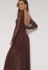 Brązowa Koronkowa Sukienka Taliowana z Odkrytymi Plecami Talifera