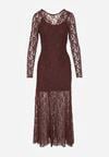 Brązowa Koronkowa Sukienka Taliowana z Odkrytymi Plecami Talifera