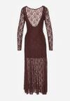 Brązowa Koronkowa Sukienka Taliowana z Odkrytymi Plecami Talifera