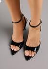 Czarne Lakierowane Sandały na Szpilce z Paseczkiem wokół Kostki Reafera