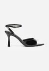 Czarne Lakierowane Sandały na Szpilce z Paseczkiem wokół Kostki Reafera