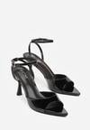 Czarne Lakierowane Sandały na Szpilce z Paseczkiem wokół Kostki Reafera