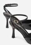 Czarne Lakierowane Sandały na Szpilce z Paseczkiem wokół Kostki Reafera