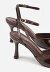 Brązowe Lakierowane Sandały na Szpilce z Paseczkiem wokół Kostki Reafera