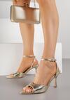 Złote Lakierowane Sandały na Szpilce z Paseczkiem wokół Kostki Reafera