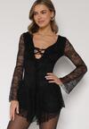 Czarna Koronkowa Sukienka Wieczorowa z Wiązaniem przy Dekolcie Ferolena