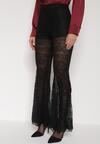 Czarne Koronkowe Spodnie Dzwony z Wysokim Stanem Solifera