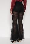 Czarne Koronkowe Spodnie Dzwony z Wysokim Stanem Solifera