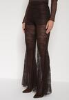 Brązowe Koronkowe Spodnie Dzwony z Wysokim Stanem Solifera