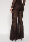 Brązowe Koronkowe Spodnie Dzwony z Wysokim Stanem Solifera