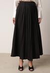 Czarna Wiskozowa Spódnica o Rozkloszowanym Kroju z Paskiem z Klamrą Lawedisa