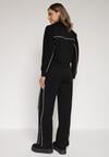Czarny Retro Komplet Dresowy z Wiskozą Szerokie Spodnie i Bluza ze Stójką Sewelda