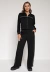 Czarny Retro Komplet Dresowy z Wiskozą Szerokie Spodnie i Bluza ze Stójką Sewelda