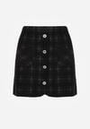 Czarna Spódnica z Wiskozą Zdobiona Guzikami i Metaliczną Nicią Sewsela