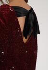 Czerwona Cekinowa Sukienka z Odkrytymi Plecami i Wiązaniem Diadina