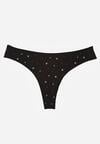 Czarne Majtki Stringi z Bawełną w Kwiaty Calylia
